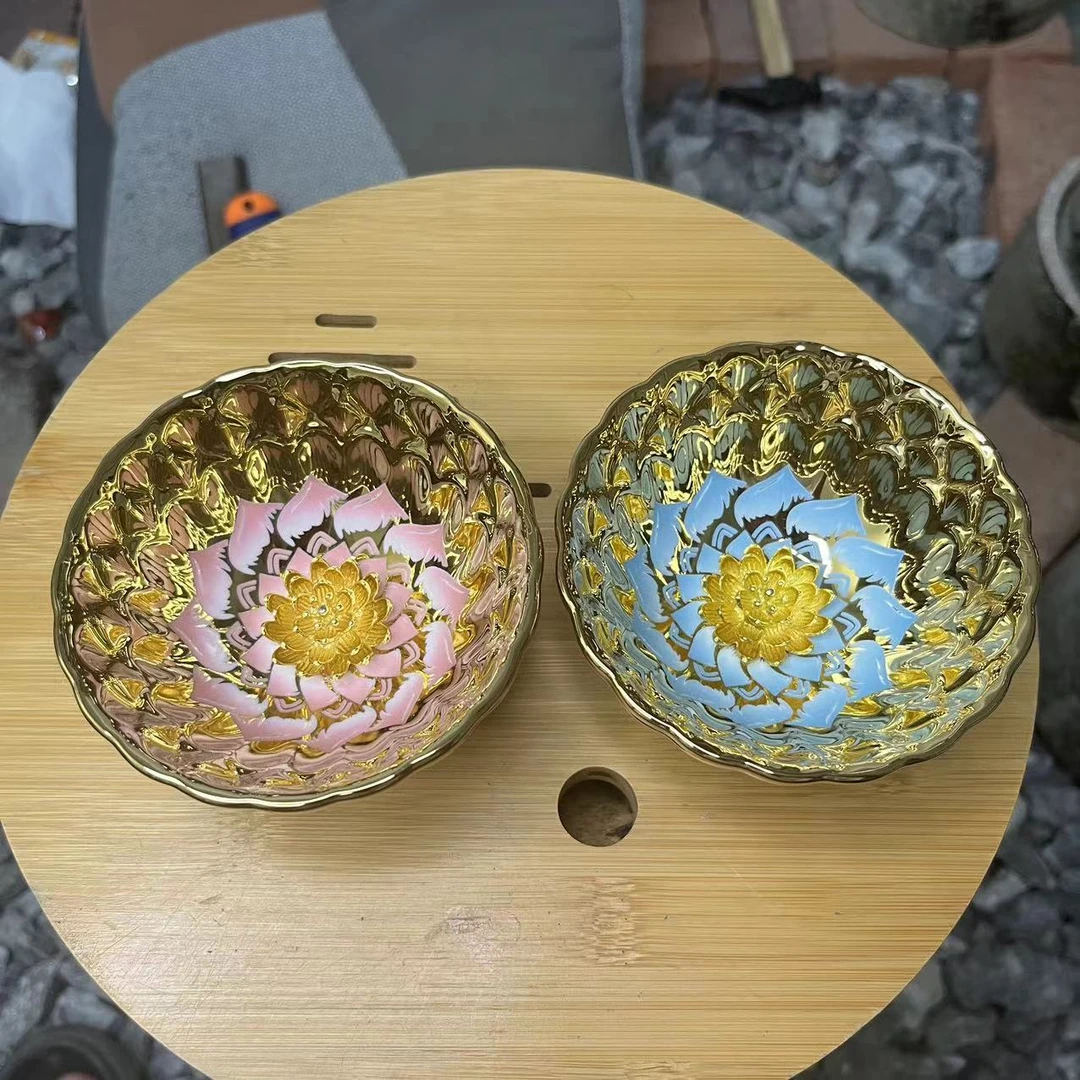 手工茶器 红粉佳人+蓝色妖姬主人杯对杯