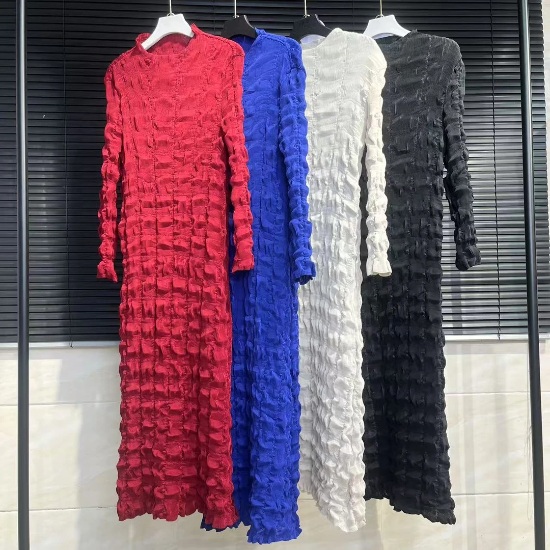 宅宅主线豆块褶皱修身长裙时尚气质显瘦女士设计师连衣裙