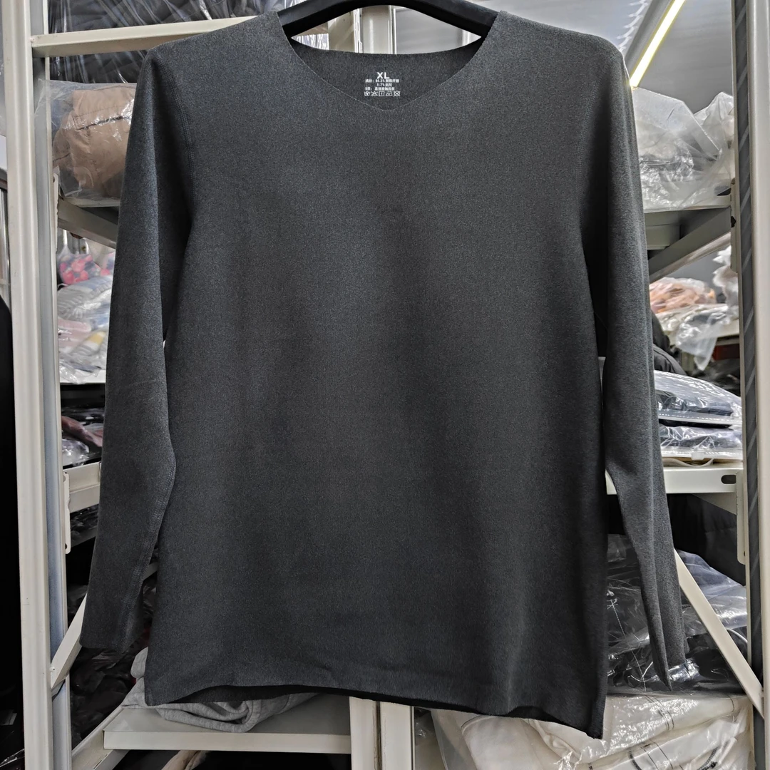 男士秋冬透气双面磨绒深麻灰保暖打底V领9810