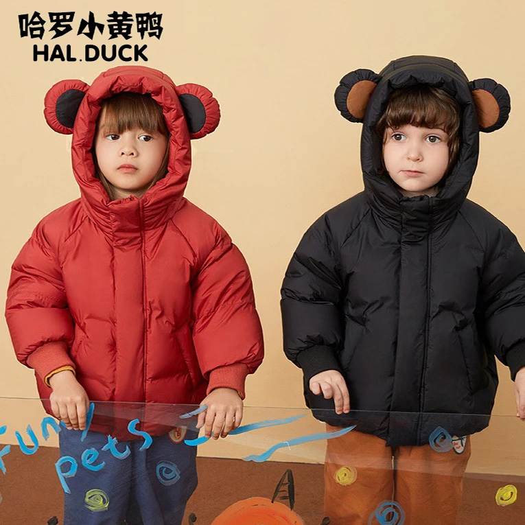 新款儿童防寒服女童男童洋气短款宝宝卡通童装保暖加厚连帽外套