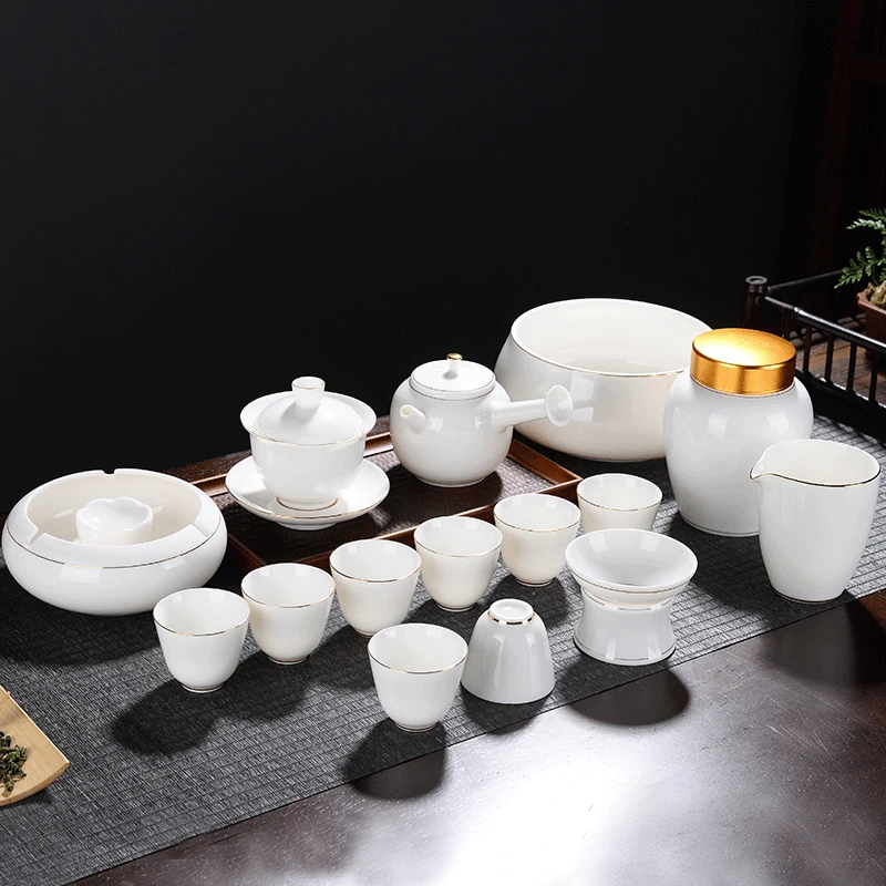 羊脂玉功夫茶具套装陶瓷家用德化白瓷冲茶器琉璃白玉高档白色简单