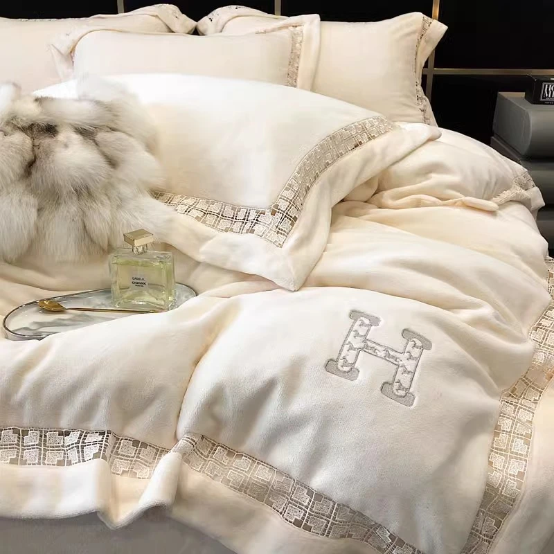 清货 高端牛奶绒四件套冬季防静电高级感保暖加厚双面绒 兰咖