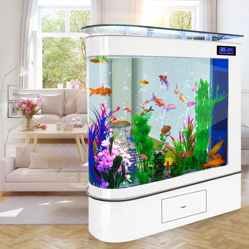 子弹头金鱼缸水族箱亚克力鱼缸玻璃家用落地招财懒人招财鱼缸客厅