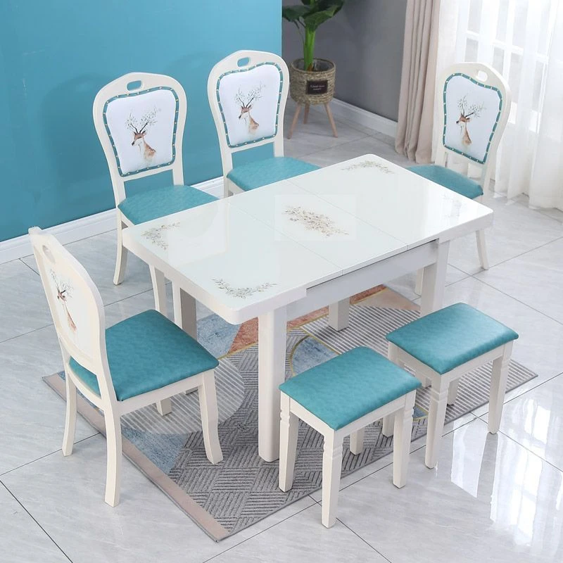 带电磁炉的餐桌椅组合钢化玻璃家用小户型吃饭桌子伸缩折叠吃饭桌