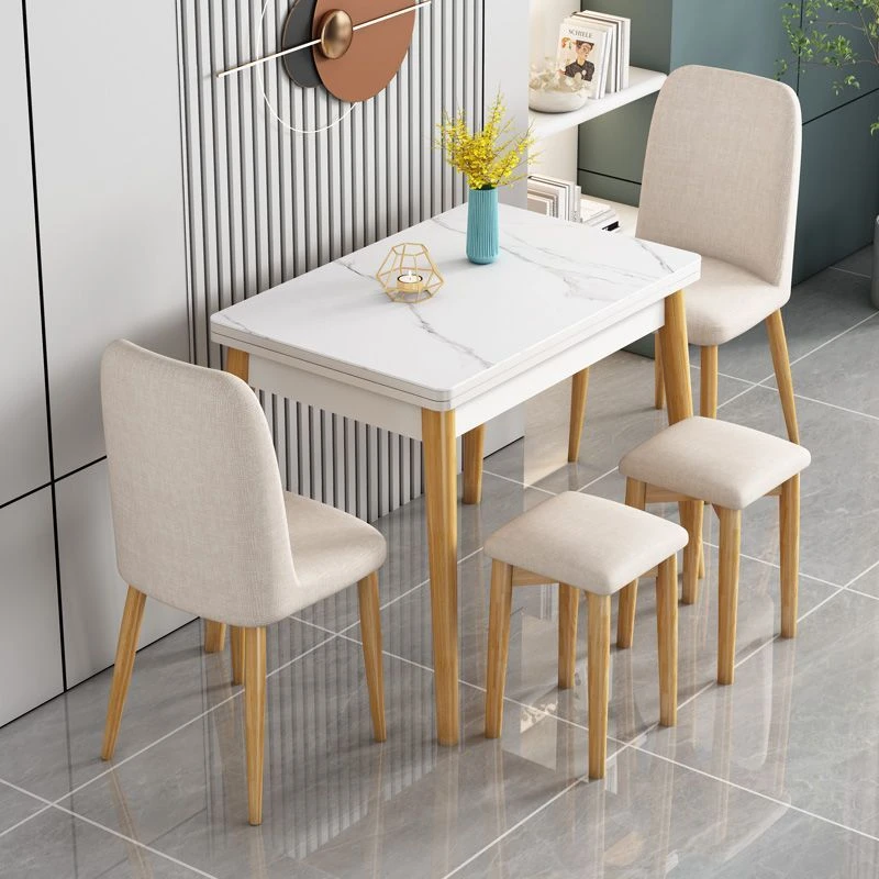 岩板餐桌椅组合家用小户型可折叠长方形实用多功能客厅简易吃饭桌