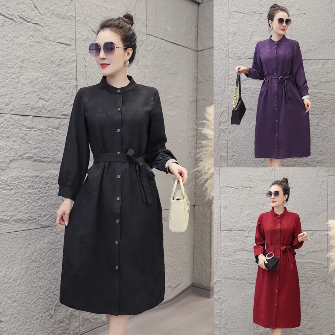 新品立领花团提花亲肤长袖气质风衣182#