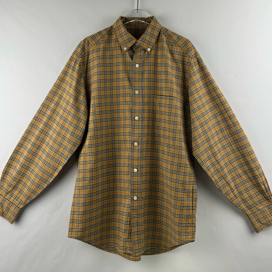 99新 8719641 Burberry 博柏利 格纹翻领男女长袖衬衫 卡其色 S码