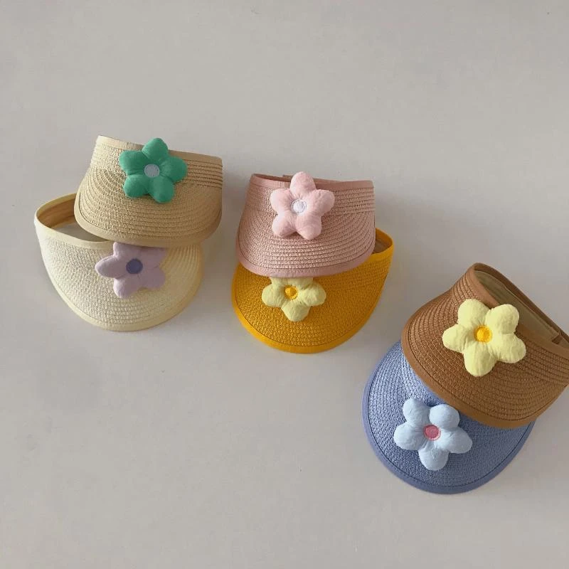 婴儿草帽夏空顶帽韩国ins宝宝防晒遮阳帽男女儿童凉帽无顶小凉帽