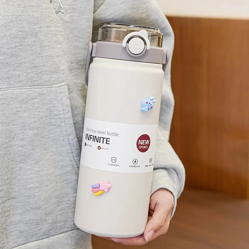 双饮大容量保温杯女生高颜值吸管水杯便携316不锈钢杯子男保温壶