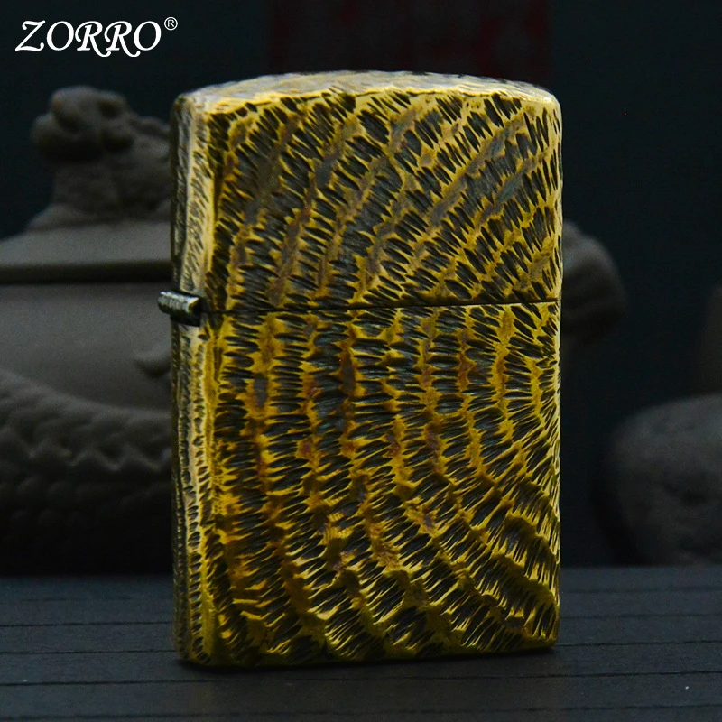 ZORRO佐罗正品纯铜手雕希望之光902S翻盖防风煤油打火机生日礼物