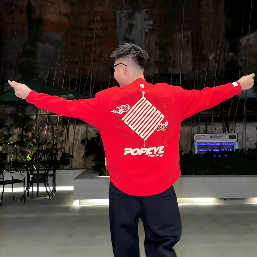 【语乐YL-新年穿搭冬季加厚长袖圆领卫衣绣花休闲国风男士长袖小衫