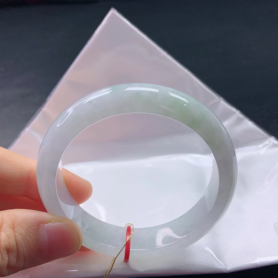 56圈冰种紫韵飘绿翡翠宽边手镯缅甸天然a货