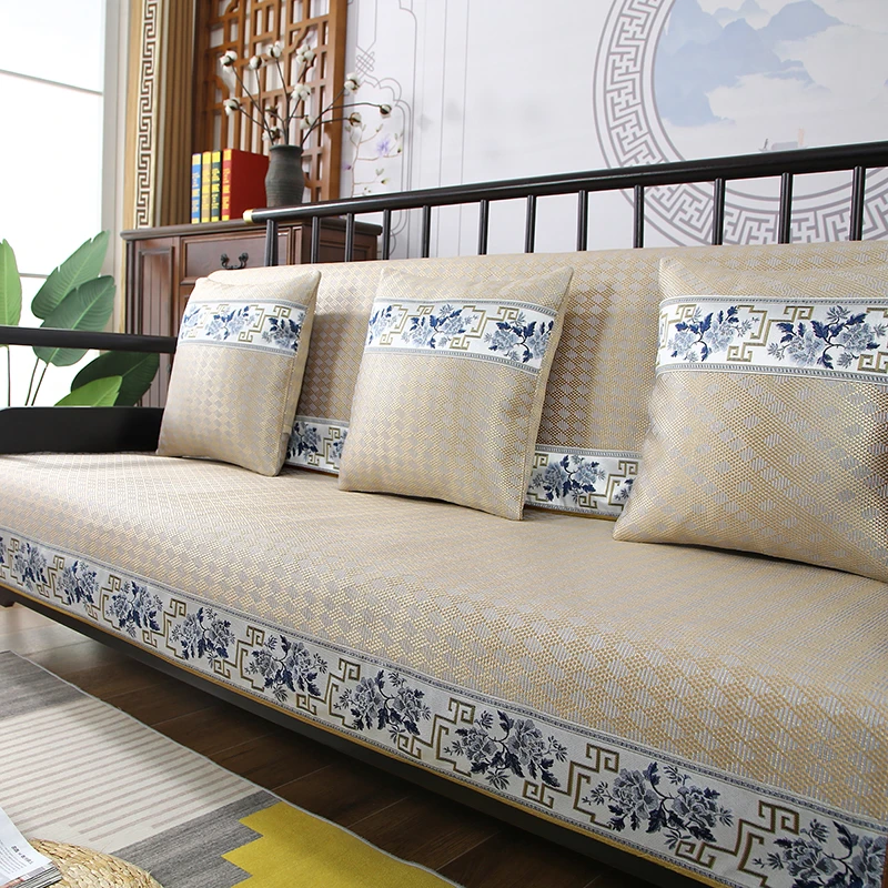 新款夏凉沙发垫冰藤冰丝透气高档坐垫子藤席凉席座垫套罩防滑定做