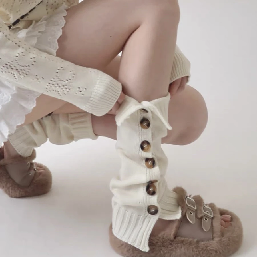 纽扣袜套y2k辣妹堆堆袜套洛丽塔袜子针织