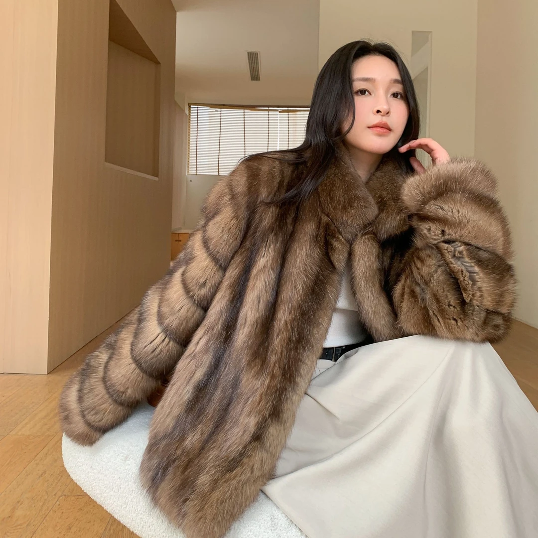 2024新款时尚俄罗斯貂满天星S5气质百搭冬季皮草水貂显瘦立领