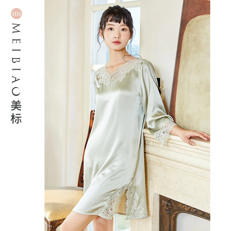 美标100%桑蚕丝春夏性感女士睡裙100093