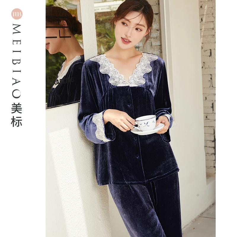 美标100%桑蚕丝19姆米秋冬季高端丝绒情侣套装家居服睡衣100145