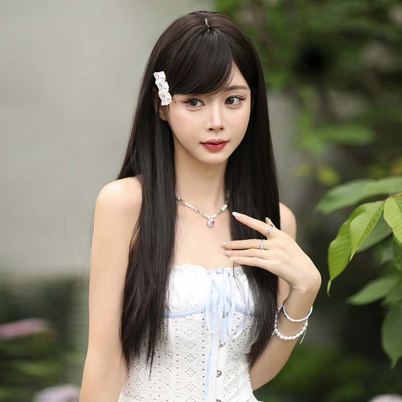蜜桃小姐斜刘海假发长直发日常百搭气质御姐百搭假发直发修颜