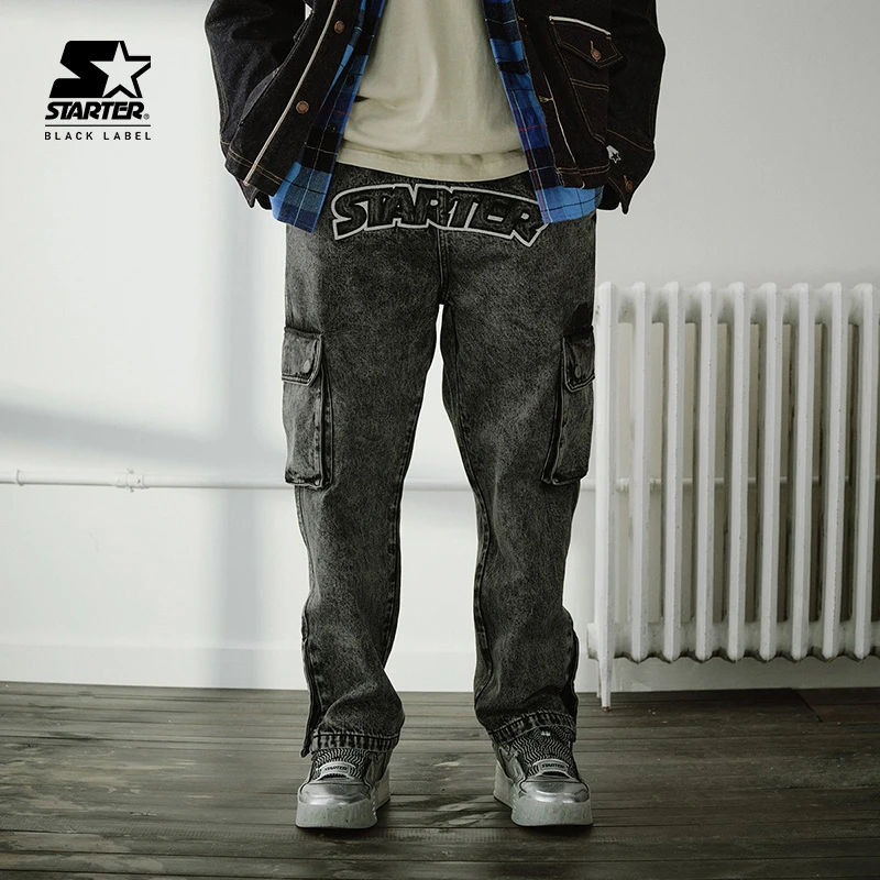 STARTER 牛仔长裤美式复古街头裤子大口袋字母印花潮流经典直筒裤