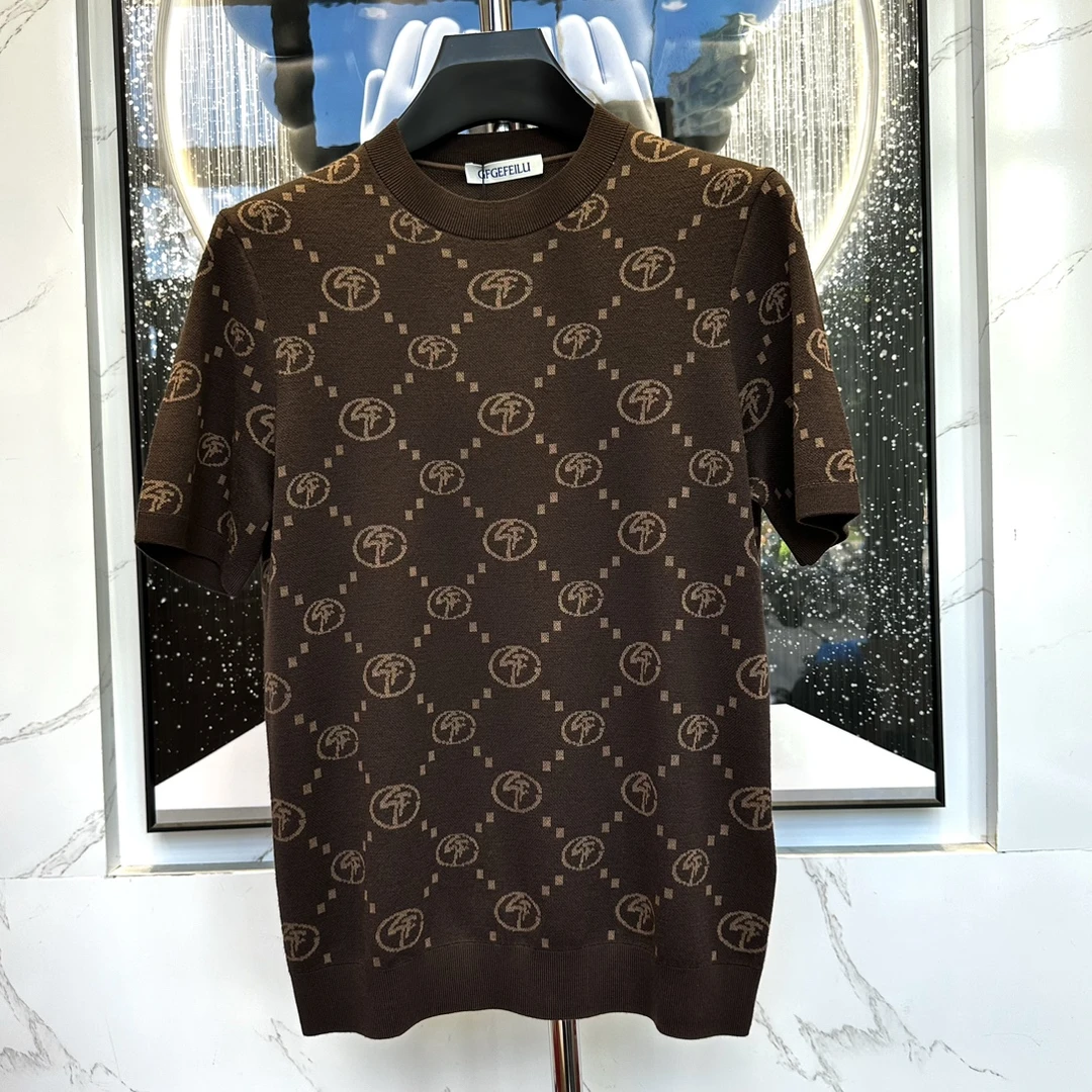 【GF短袖】新款秋冬潮流休闲时尚男士圆领打底短袖个性针织短袖重工