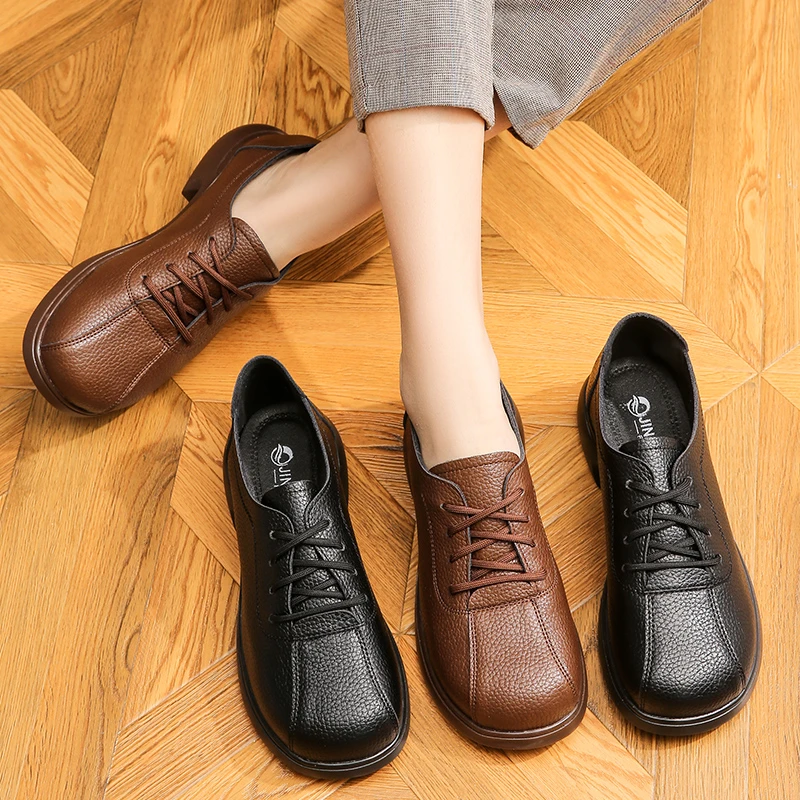 【翘颜品牌】复古英伦舒适软底圆头软面中跟女鞋妈妈鞋单鞋227