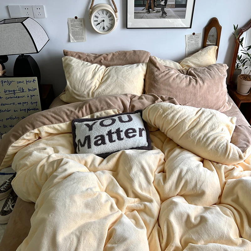 霍马ins牛奶绒四件套冬季加厚法兰毛绒被套罩床笠单人宿舍三件套4