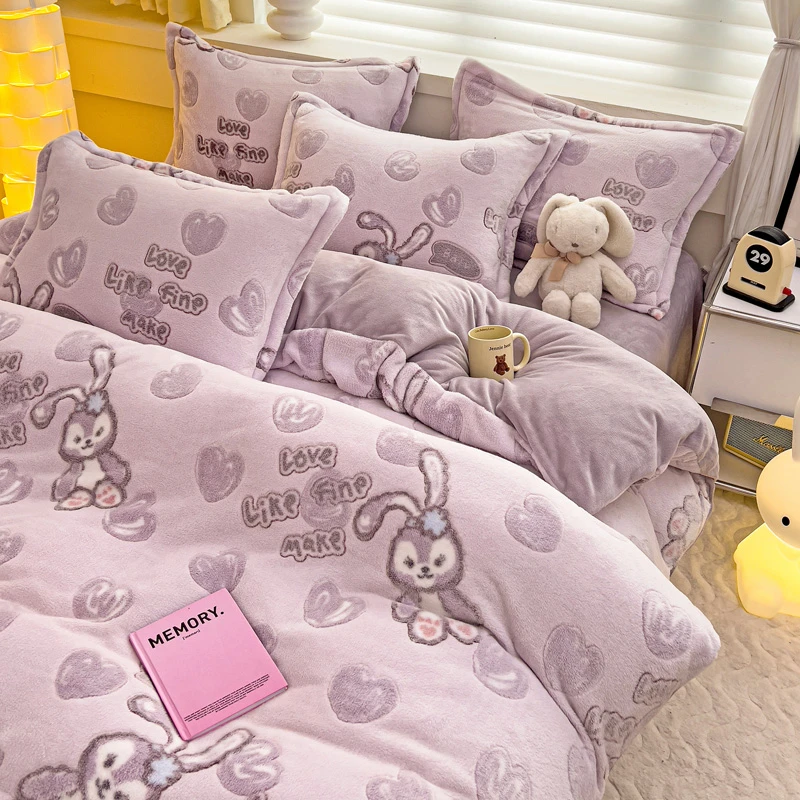 霍马A类星黛露冬天加厚雪花绒床上四件套床单被套保暖宿舍三件套4