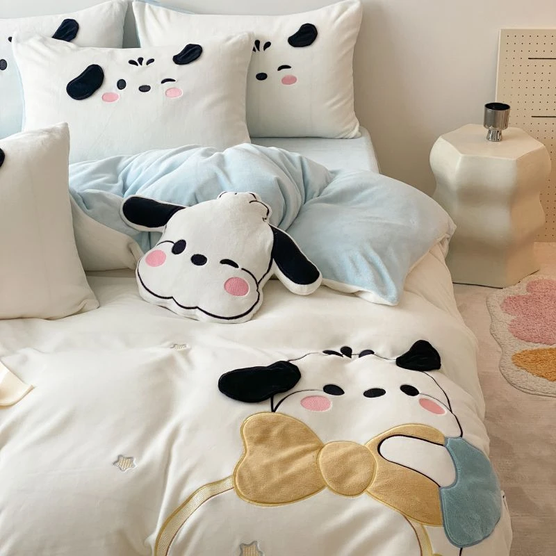 霍马可爱帕恰狗牛奶绒四件套加厚双面绒被套床单少女心宿舍三件套
