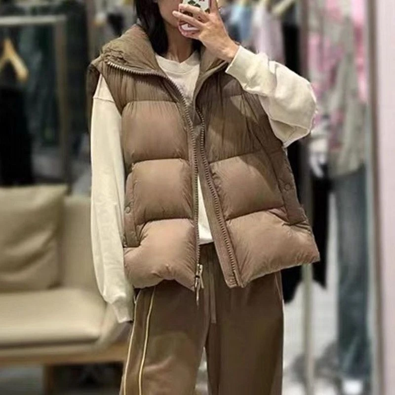 马甲女90鸭绒高级感短款羽绒背心女士秋冬连帽马夹平湖