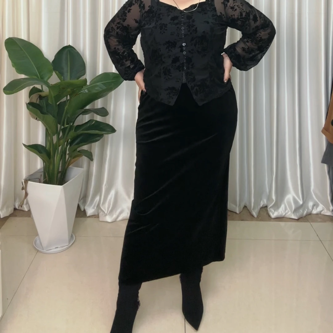 2058-1新款时尚大码金丝丝绒半身裙