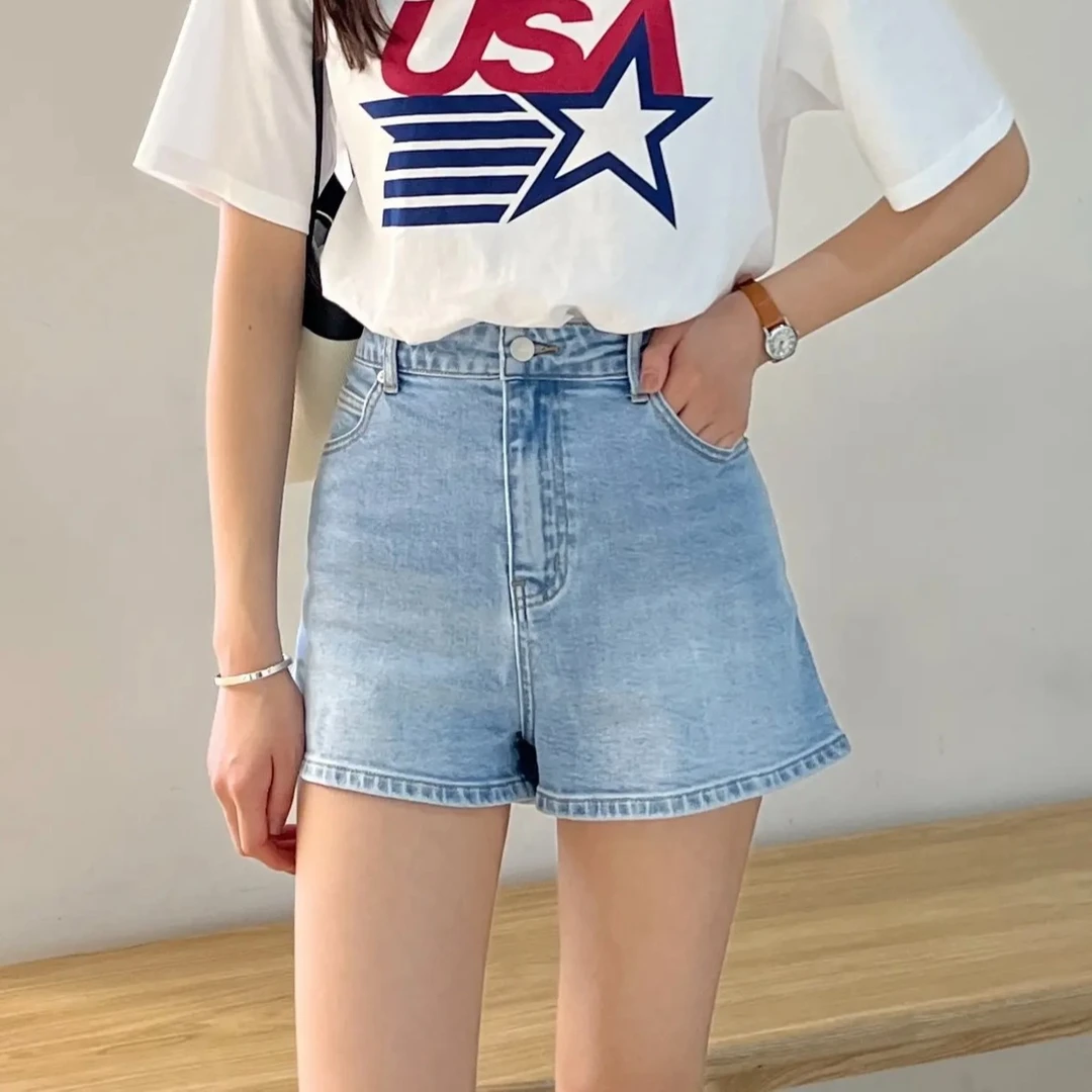 夏季新款女装高腰韩版时尚百搭热裤宽松显瘦直筒休闲牛仔短裤8100