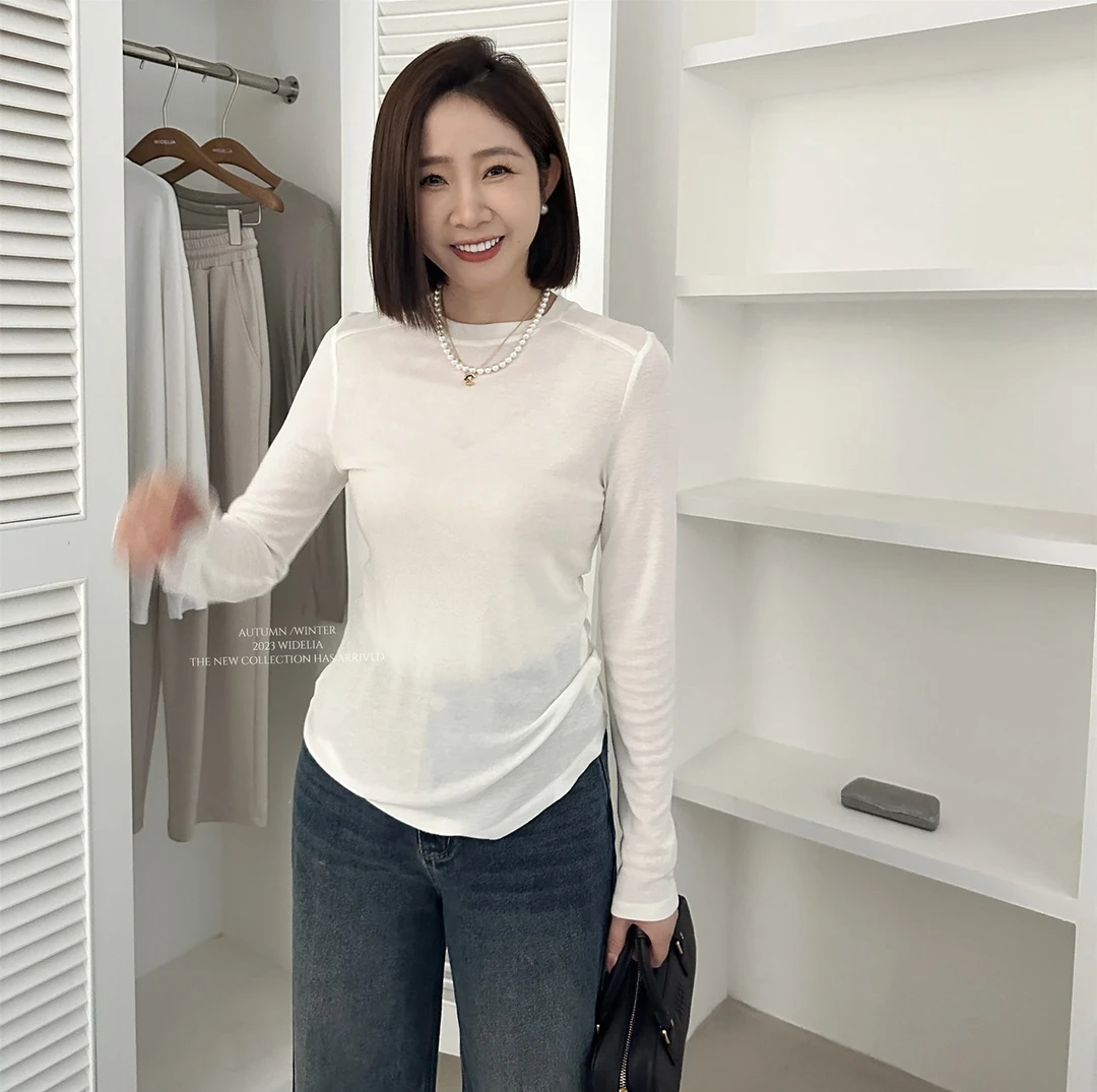 widelia2023秋季显瘦打底衫韩版百搭简约时尚圆领修身打底T恤9225