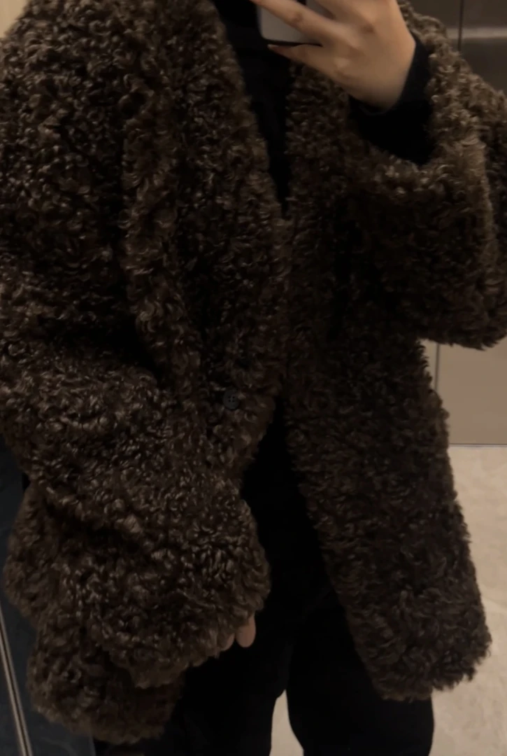 【棕色】毛毛长袖外套
