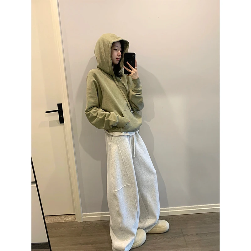 时尚女士早春季2024新款今年流行休闲宽松连帽卫衣百搭抽绳休闲裤