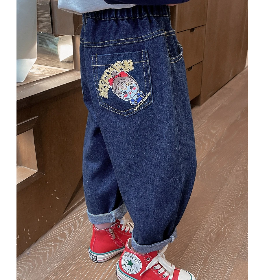 女童春装牛仔裤2025新款儿童洋气时髦女孩春秋款卡通休闲老爹裤潮