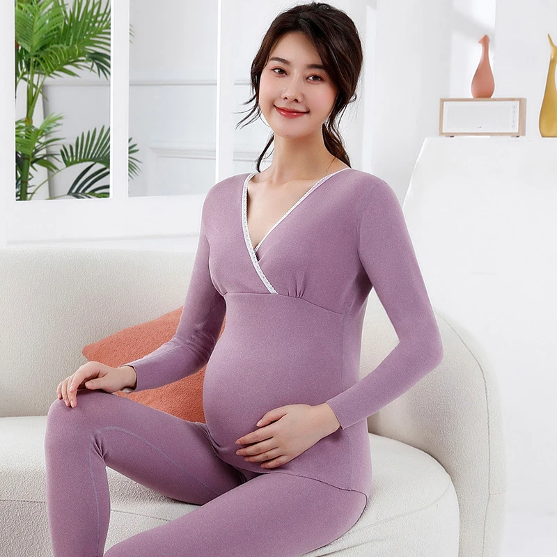 孕妇秋衣秋裤怀孕期睡衣产妇加厚保暖内衣产后哺乳喂奶月子服558