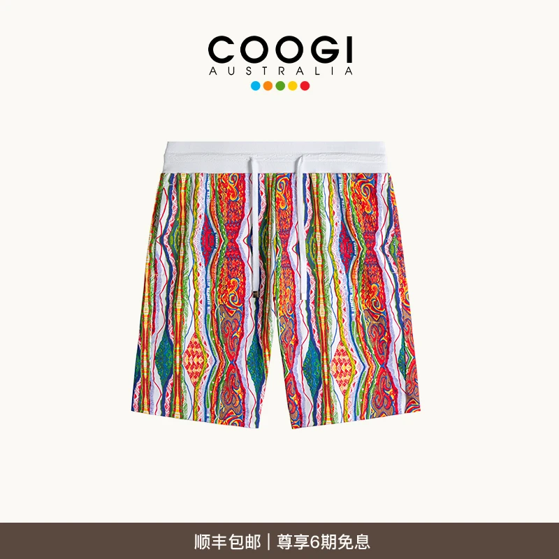COOGI美式时尚复古2024新款潮流男士轻奢潮牌满印红色苦瓜纹短裤