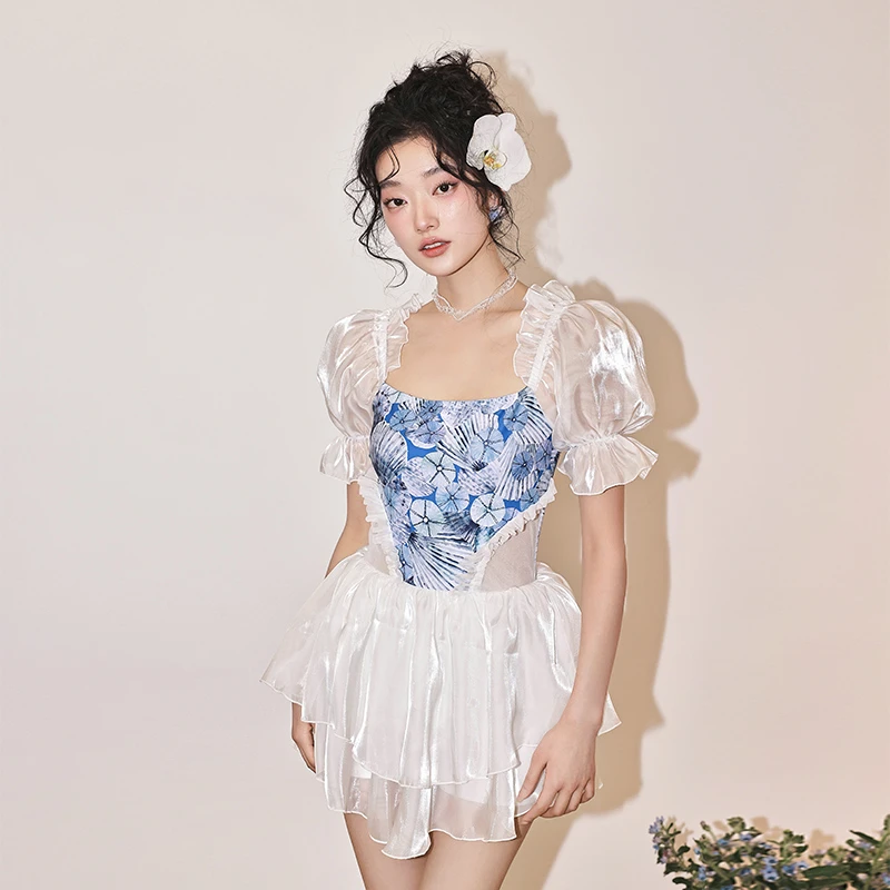 2024ins风保守泳衣女夏连体显瘦遮肚子时尚泡温泉高级感蓝色泳装