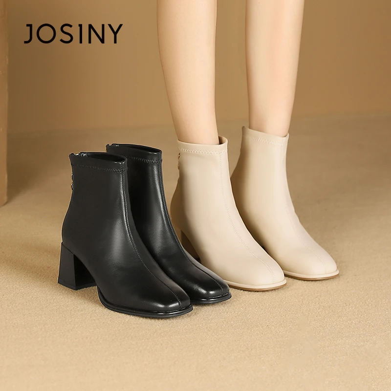 【夏天专属】卓诗尼时装靴时尚百搭粗跟高跟方头秋冬瘦瘦靴法式中跟