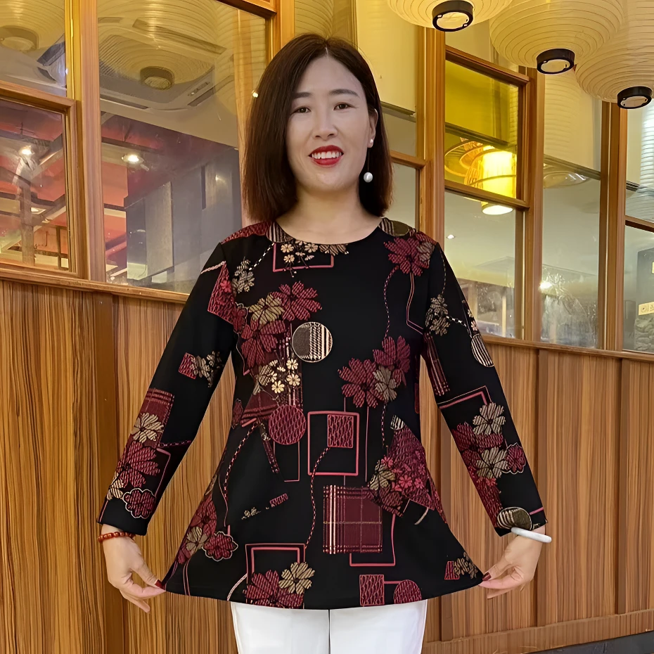 秋季新款舒适宽松大码百搭妈妈装长袖上衣