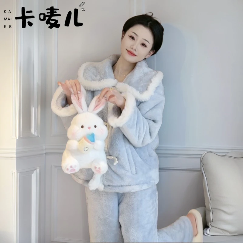 睡衣女冬季女款爆款2024新款珊瑚绒加绒加厚可外穿保暖家居服套装