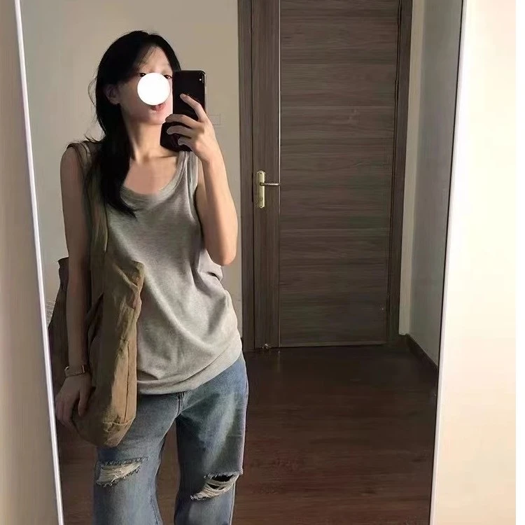 大码螺纹棉背心简约