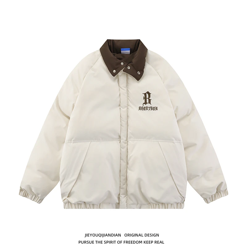 vintage复古字母刺绣加厚棉衣男女外套冬季宽松棉袄情侣立领棉服