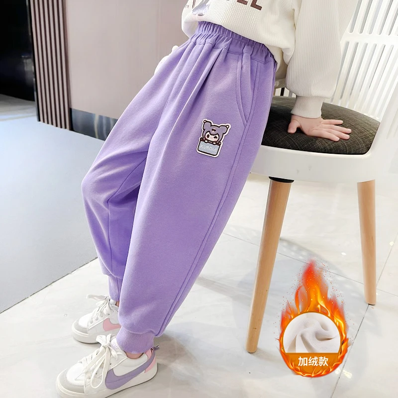 S1012儿童裤子秋冬保暖洋气休闲裤加绒外穿韩版宽松男女童裤紫色