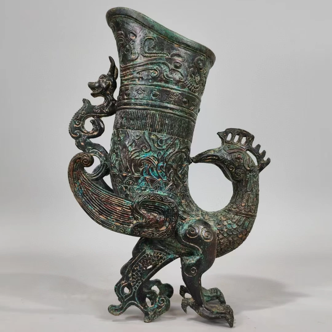 仿西周龙凤爵杯摆件