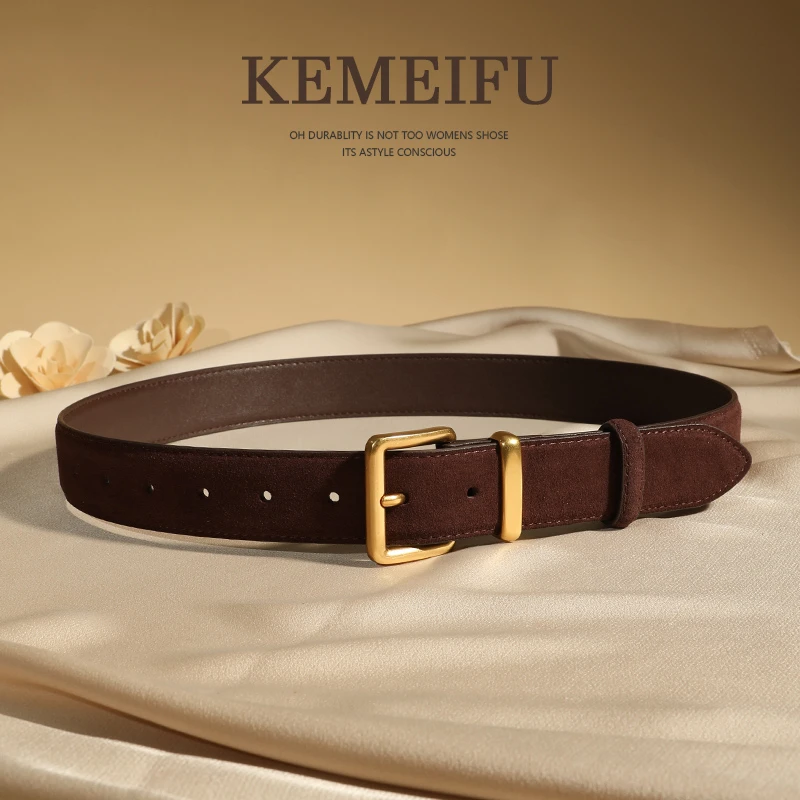 简约复古女士真皮牛皮绒面腰带百搭时尚潮流皮带配牛仔裤装饰大衣