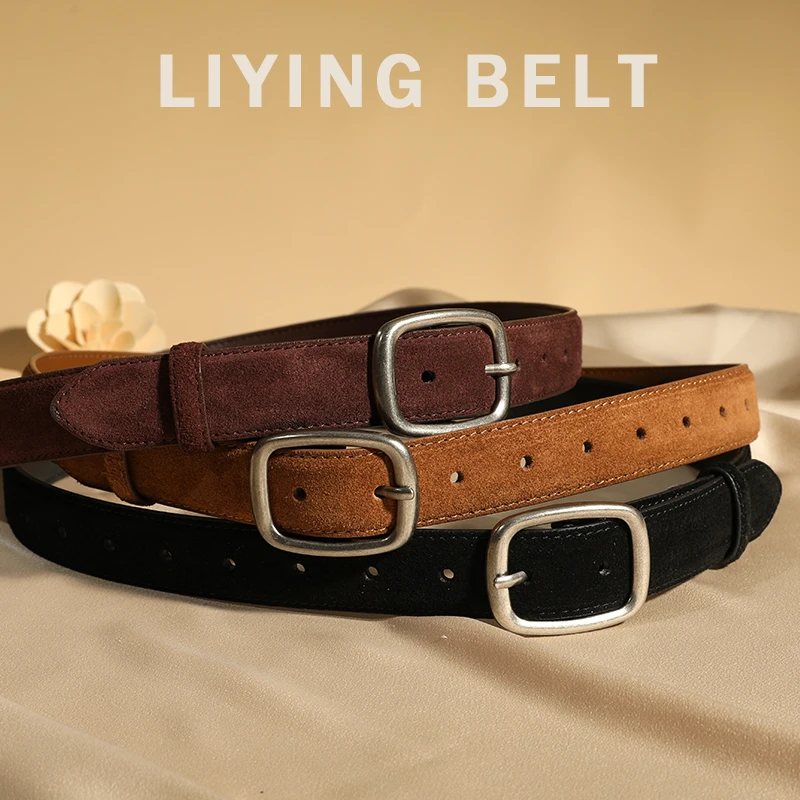 皮带女牛皮真皮百搭高级感复古银扣网红爆款配牛仔裤腰带女秋冬