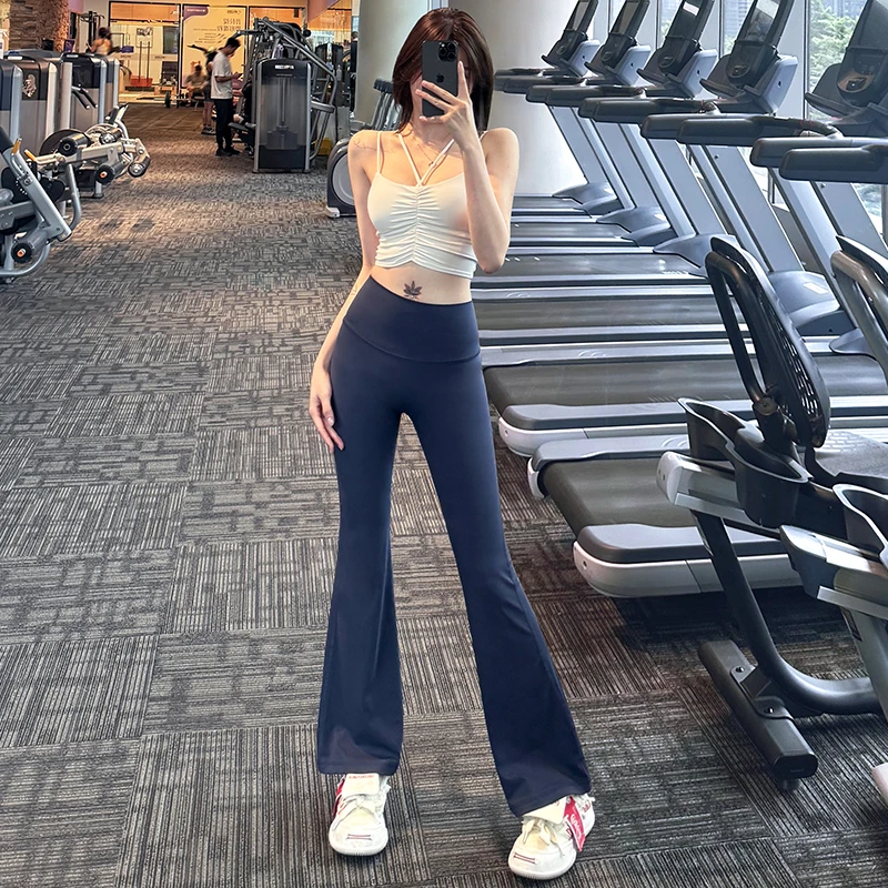 岚纹裸感高腰收腹提臀健身运动弹力喇叭裤女休闲户外训练跑步瑜伽