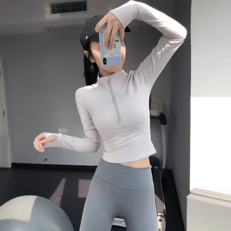 岚纹帅气显瘦瑜伽服上衣紧身弹力速干t恤秋冬运动健身长袖新女