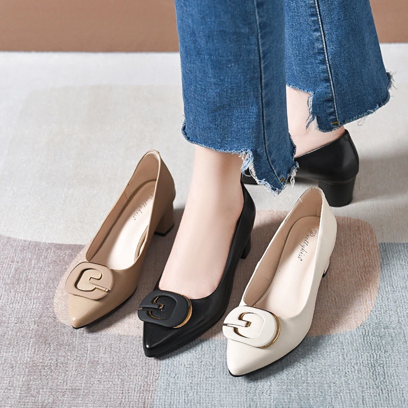 【2024春季新款】气质舒适小皮鞋圆头单鞋女粗跟妈妈鞋软底软面低跟